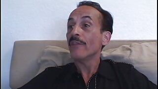 Naughty brunette gets pounded from behind while sucking cock