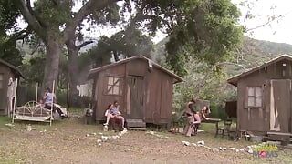 Villagers throw a party with the bisexual blonde and brunette milfs by having anal group sex