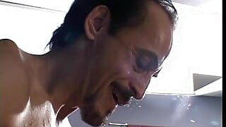 Young blonde gets four hard cocks in her holes